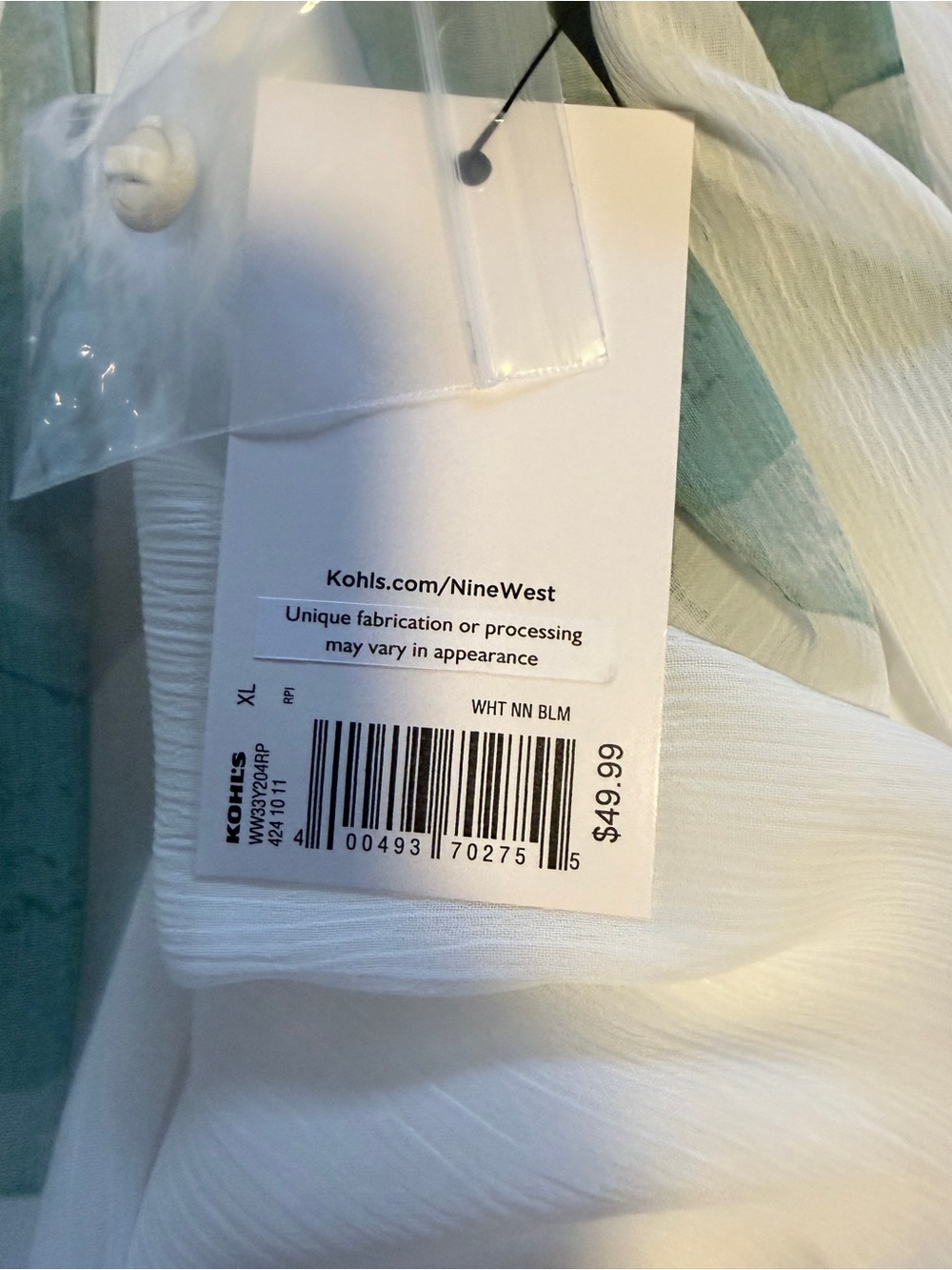 Nine West White Blouse with Seafoam Accents - Picture 5 of 5